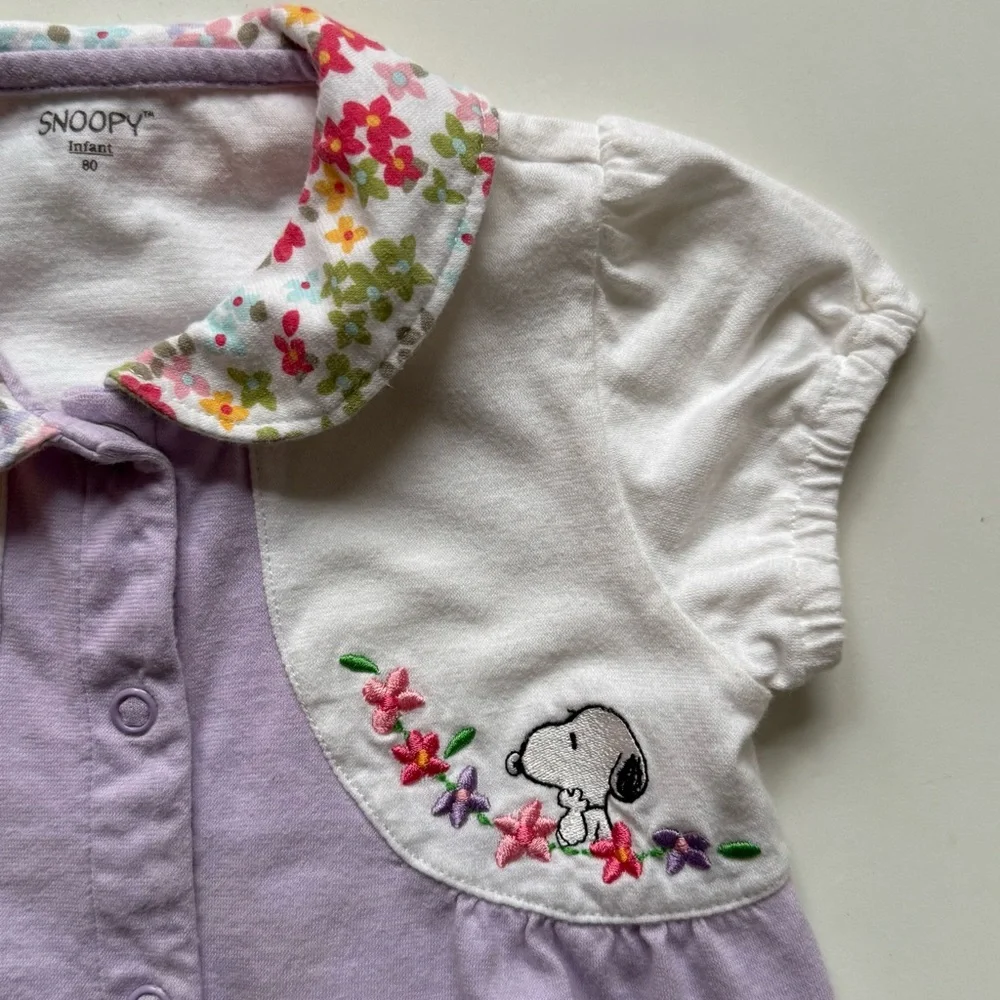 Peanuts Girls Snoopy Embroidered Romper - Size 18M - Picture 5 of 12